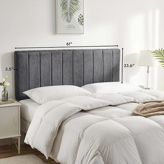 Hearth & Harbor Upholstered Queen Headboard - Easy Assemble Channel Stitched Headboard Queen Size - Wall Mounted Headboards with 3D Soundproof Wall Panels Peel & Stick Floating Headboards, Grey