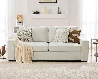 ABCASA 85" W Loveseat Couches for Living Room,Modern Linen Sofa with Removable Cover, Wide Armrest, Solid Wood Frame, Medium Firm Seat Cushion for Bedroom Office Apartment, Easy to Install, Ivory