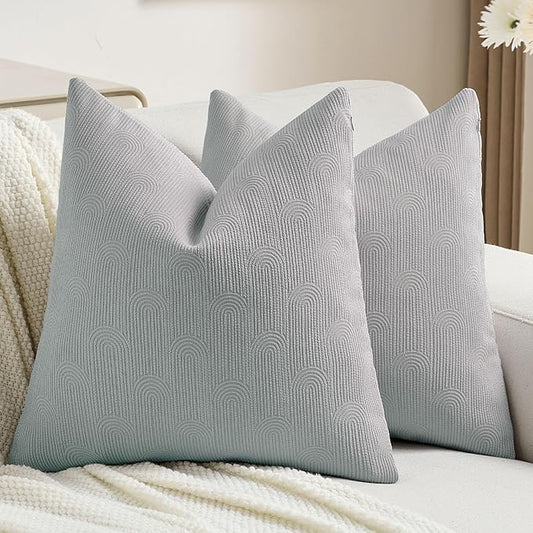 FUTEI Dusty Blue Chenille Decorative Throw Pillow Covers 20x20 Inch Set of 2,Soft Cozy Striped Geometric Patterns Cushion Cases,Modern Home Decor for Couch Bed Living Room