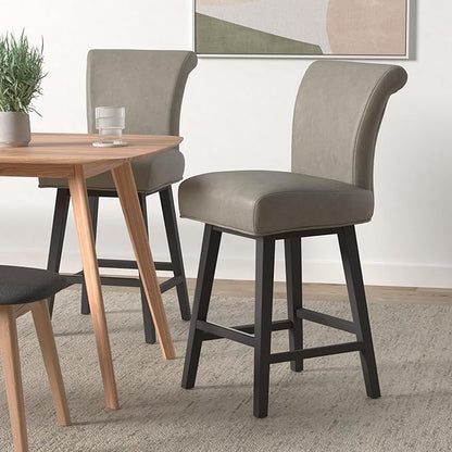 CHITA 26 Inch Counter Height Swivel Bar Stool, FSC Certified Modern Upholstered Faux Leather Swivel Barstool Chair with Back, Stone Gray