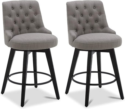 Watson & Whitely Modern Swivel Bar Stools, Performance Fabric Upholstered Counter Height Bar Stool with Back, Solid Wood Legs, 26" H Seat, Set of 2, Flint Grey