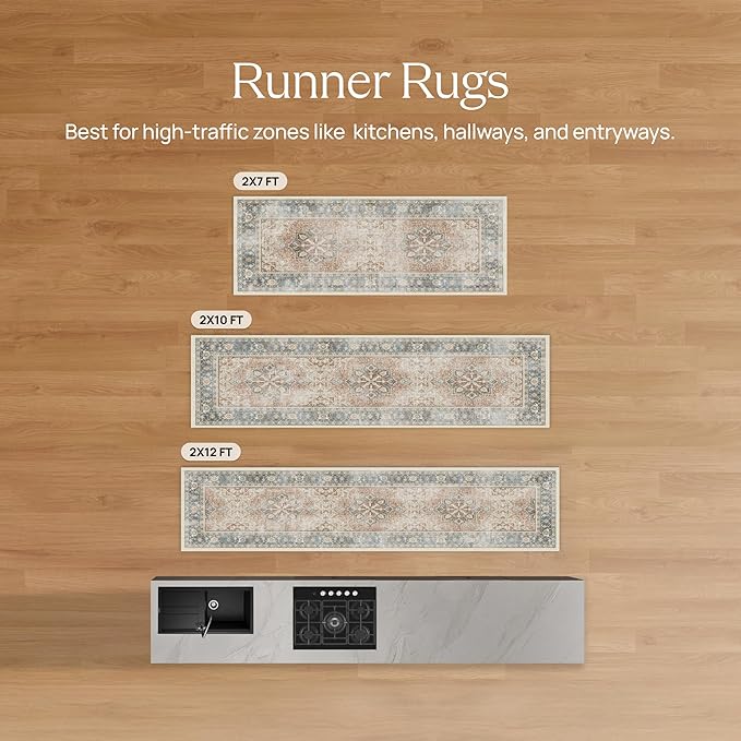 RUGGABLE x Jonathan Adler Machine Washable Modern Runner Rug – Inkdrop Slate Blue 2.5x12, Stain-Resistant, Non-Slip – Washable Rug for Hallway, Entryway, Living Room & Kitchen–with Standard Pad