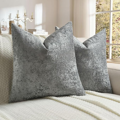 FUTEI Dark Grey Flannel Throw Pillow Covers 16x16 Inch Set of 2,Soft Dimensional Textured Cushion Cases,Modern Home Decor for Couch Living Room