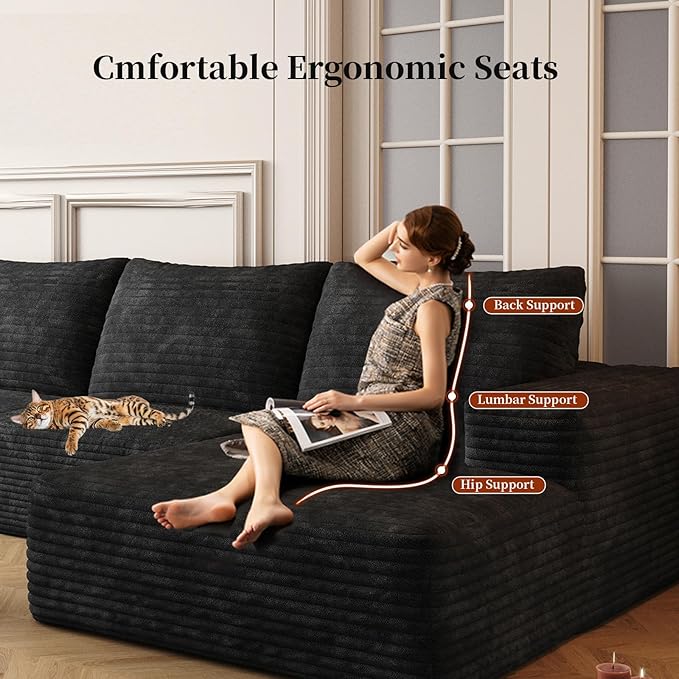 135.4" Oversized Cloud Modular Sectional Sofa, U-Shaped Couches with Ottoman for Living Room, Deep Seat Boneless Couch, 1600lb Weight Capacity, No Assembly Required (Black, Right Facing Chaise)