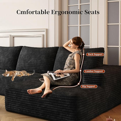 135.4" Oversized Cloud Modular Sectional Sofa, U-Shaped Couches with Ottoman for Living Room, Deep Seat Boneless Couch, 1600lb Weight Capacity, No Assembly Required (Black, Right Facing Chaise)