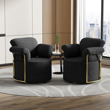 KEIKI Modern Comfy Swivel Accent Reading Chair, 360°Round Upholstered Barrel Armchair Single Club Lounge Sofa Chairs for Living Room,Bedroom, Office,Black