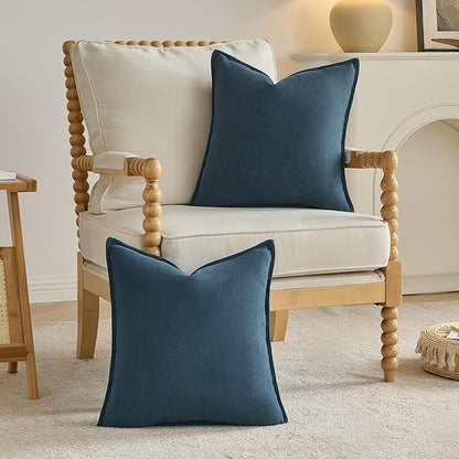 FUTEI Navy Blue Chenille Throw Pillow Covers 22x22 Inch Set of 2,Edges Double-Stitched Cushion Cases,Modern Home Decor for Couch Living Room