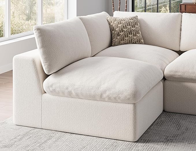 120" Cloud Sectional Couch | Oversize Boneless Couches for Living Room | 4 Seater L-Shape Sofa | Ivory White