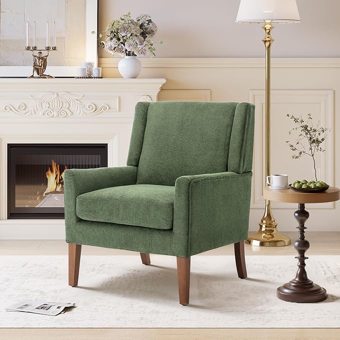 Accent Chairs for Living Room, Mid-Century Wooden Fabric Living Room Chairs, Arm Chair, Side Chairs for Living Room, Bedroom, Reading Nook