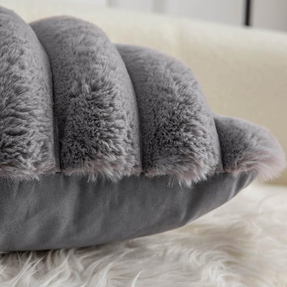 Neelvin Grey Faux Fur Cozy Soft Striped Decorative Throw Pillow Covers 12x20 inch Set of 2,Velvet Pillowcase Cushion Case for Sofa Couch
