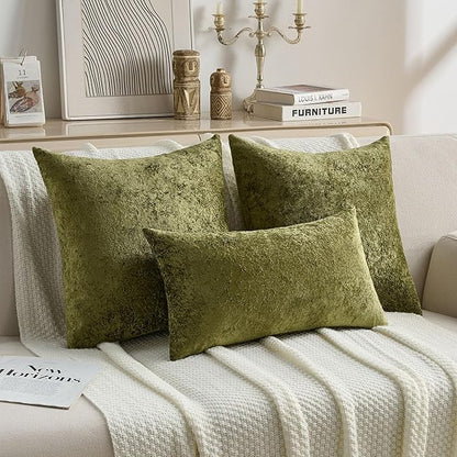 FUTEI Moss Green Flannel Throw Pillow Covers 24x24 Inch Set of 2,Soft Dimensional Textured European Cushion Cases,Modern Home Decor for Couch Living Room