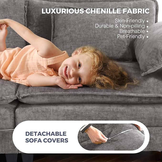 ELUCHANG Oversized 116" Modular Sectional Sofa, Comfy Cloud Couch, U Shaped Deep Seat Sofa Couches for Living Room, 5-Seater Modern Sofa with Movable Ottoman, DIY Combination - Chenille Light Grey