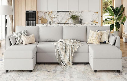 114.17" Modular Sectional Sofa, 6 Seat Sectional Couches with Storage, Memory Foam, Convertible Modular Couch for Living Room, U Shaped Comfy Modular Sofa with Chaise, Light Grey