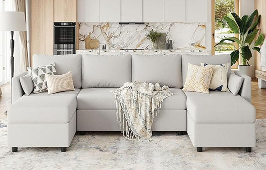 114.17" Modular Sectional Sofa, 6 Seat Sectional Couches with Storage, Memory Foam, Convertible Modular Couch for Living Room, U Shaped Comfy Modular Sofa with Chaise, Light Grey