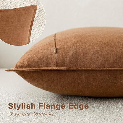 Foindtower Pack of 2, Decorative Linen Soild Throw Pillow Covers Soft Accent Cushion Case Boho Farmhouse Pillowcase for Chair Couch Sofa Bedroom Living Room Home Decor 24 x 24 Inch Orange Brown