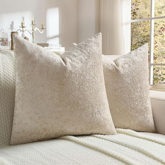 FUTEI Beige Flannel Throw Pillow Covers 16x16 Inch Set of 2,Soft Dimensional Textured Cushion Cases,Modern Home Decor for Couch Living Room