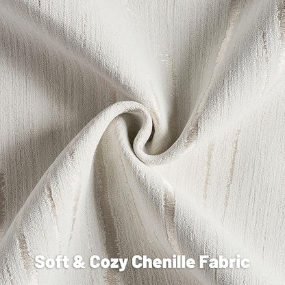 FUTEI Cream Chenille Decorative Throw Pillow Covers 26x26 Inch Set of 2,Soft Embossed Striped Textured Euro Pillow Shams,Modern Home Decor for Couch Bed Living Room