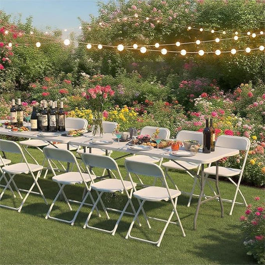 20 Pack White Plastic Folding Chairs Portable Stackable Commercial Party Folding Chairs with Steel Frame 350lbs for Home Office Outdoor Indoor Office Wedding Party Events