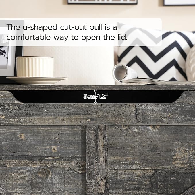 HOOBRO Storage Bench, 39.4” Retro Wooden Storage Chest with U-Shaped Cut-Out Pull, Safety Hinge, Supports 220 lb and Easy Assembly for Toy Box Organizer (Vintage Gray) VP771CW01