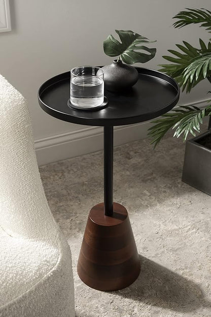 Kate and Laurel Tira Round Side Table, 14 x 14 x 24, Walnut Brown Wood and Black, Decorative Pedestal Style End Table for Use as a Bedroom Nighstand or Living Room Accent