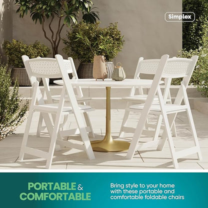 SIMPLEX White Stackable Folding Chairs with Padded Seat & Mesh Back, Padded Indoor/Outdoor Folding Chair, Lightweight Foldable Chairs, Weight Capacity 800LBs (48 Pack)