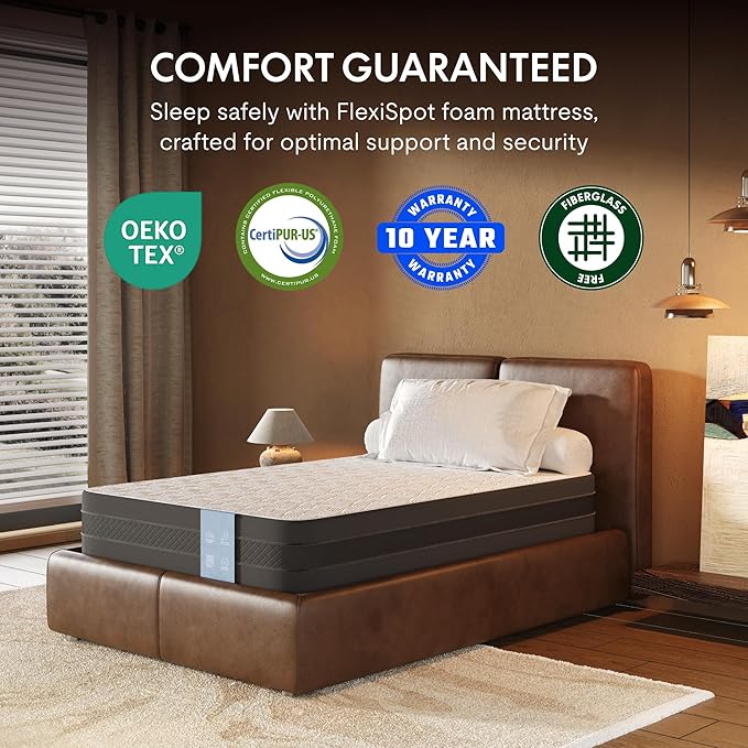 FLEXISPOT 12'' Twin XL Size Cooling Gel Memory Foam Mattress, Viscose from Bamboo, Medium Firm, 10-Year Warranty, Mattress-in-A-Box, Certi-PUR & Oeko-TEX Certified, Washable, Fire-Resistant.