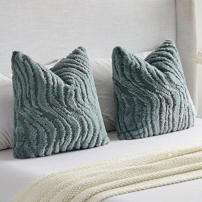FUTEI Blue Decorative Throw Pillow Covers 16x16 Inch Set of 2,Soft Faux Fur Geometric Shapes Texture Cushion Case,Boho Home Decor for Couch Bed Living Room