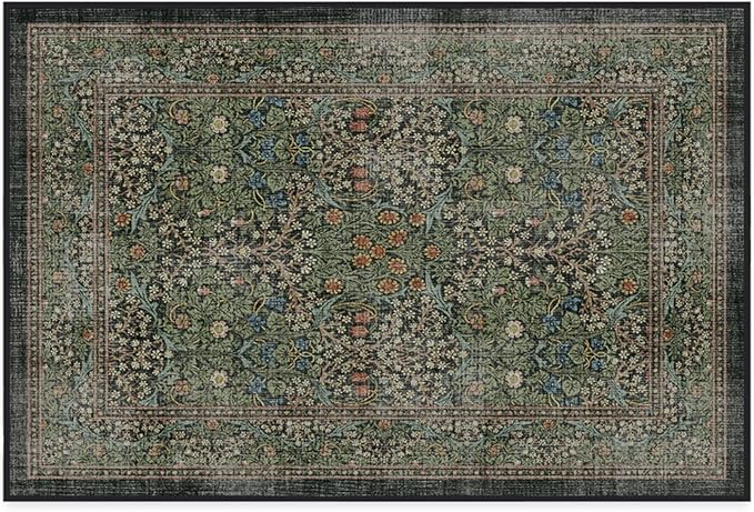 RUGGABLE x Morris & Co Machine Washable Area Rug – Blackthorn Forest Green 2x3, Stain-Resistant, Non-Slip – Small Rugs for Living Room, Bedroom, Hallway, Entryway & Bathroom–with Cushioned Pad