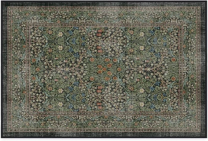 RUGGABLE x Morris & Co Machine Washable Area Rug – Blackthorn Forest Green 2x3, Stain-Resistant, Non-Slip – Small Rugs for Living Room, Bedroom, Hallway, Entryway & Bathroom–with Cushioned Pad