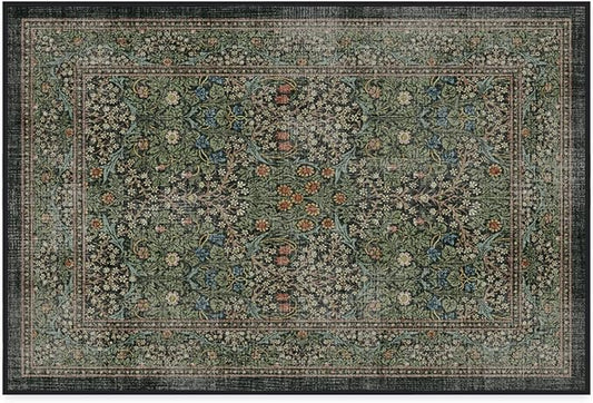 RUGGABLE x Morris & Co Machine Washable Area Rug – Blackthorn Forest Green 2x3, Stain-Resistant, Non-Slip – Small Rugs for Living Room, Bedroom, Hallway, Entryway & Bathroom–with Cushioned Pad