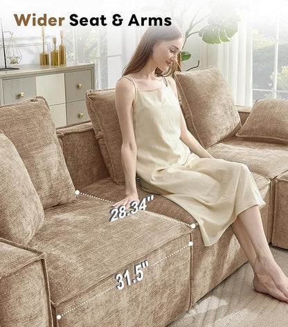 WILLOVE Modular Sectional Sofa Set, Chenille Cloud Couch with Wide Armrests & 8 Pillows, Deep Seat Couches for Living Room, 2+4-Seater Khaki