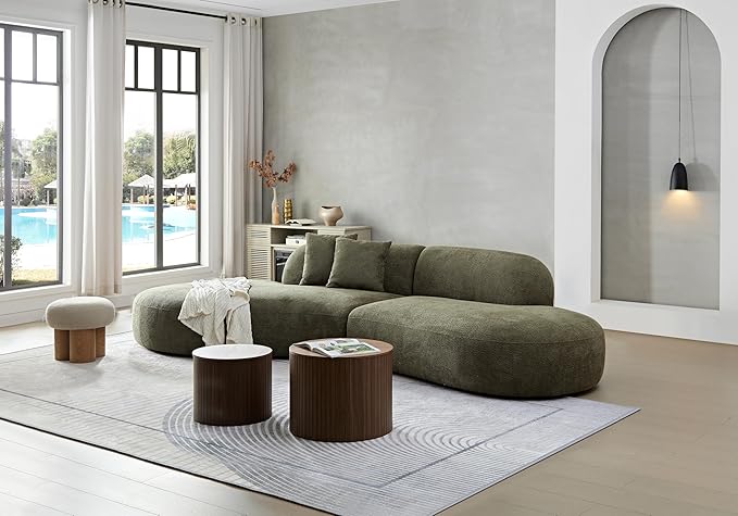 135" Curved Sofa Couch Modern Oversized 6-Seat Upholstery Boucle Sectional Sofa Couch with Pillows for Living Room Apartment Furniture,No Assembly Needed (Green+Left-Facing)