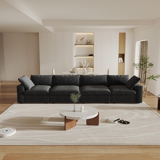 Cloud Modular Sectional Sofa Couch,160" Convertible Couches Wide 4 Seater Sofa for Living Room,Minimalist Deep Sofa Couches,Sofa Covers Washable&Replaceable(Black)