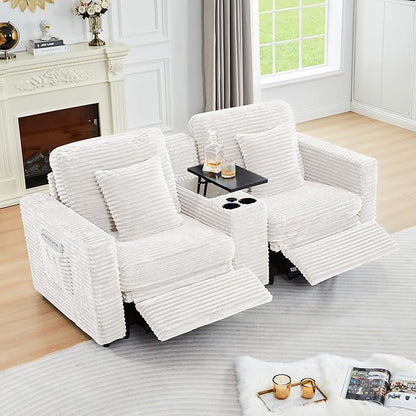 Oversized Corner Modular Sectional Sofa, L Shape Plush Corduroy Fluffy Sectional Couch with Pillows, 5 Seat Modular Sofa with Deep Seat for Living Room-White