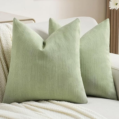 FUTEI Sage Green Chenille Decorative Throw Pillow Covers 24x24 Inch Set of 2,Soft Cozy Striped Geometric Patterns European Cushion Case,Modern Home Decor for Couch Bed Living Room