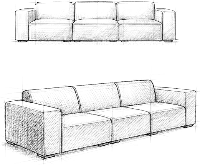 SIMPLIHOME Rex 3-Seater Modular Sofa in 100% Recycled Polyester Tightly Woven Performance Fabric, Pale Grey, 122-inches Wide, Handcrafted Modern-Style Couch for Living Room and Family Room