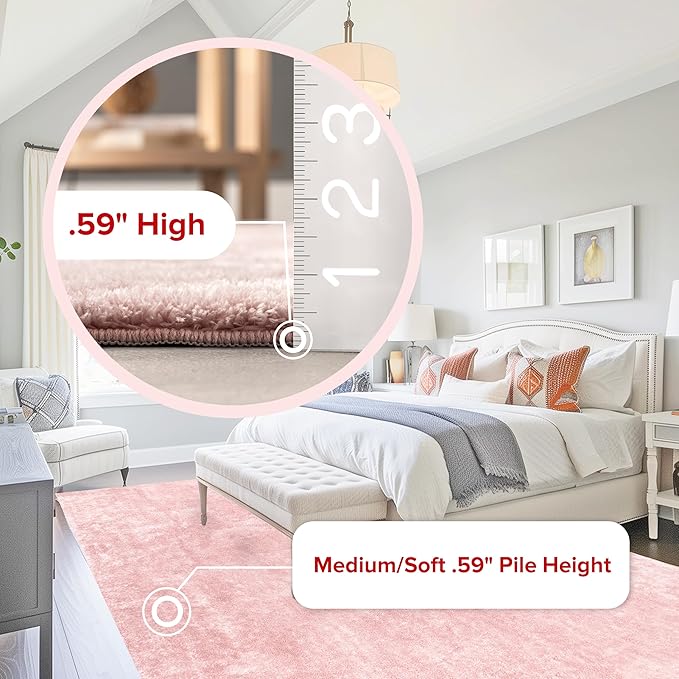 nuLOOM 2' x 10' Cozy Plush Area Rug, Machine Washable, Non-Slip, Soft Fluffy Shag Carpet for Living Room Bedroom Kids Room Nursery Home Decor, Loni Pink