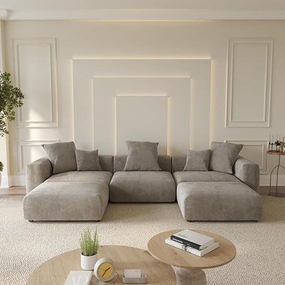 WJShome Cloud Couch Modular Sectional Sofa,141.73" U Shaped Sofa with 2 Ottomans,Brown Corduroy Couch 5 Seater,Convertible Sectional Sofa for Living Room,Cushion Covers Removable& Washable
