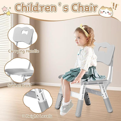 Adjustable Kids Table Chairs Set – Graffiti Desktop, Multi-Activity Height-Adjustable Toddler Study Desk for Ages 3-8 – Ideal for Home, Classroom, Daycare (B-Gray, 4 Chairs-31.5" L x 23.6" W)