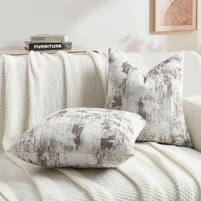 FUTEI Coffee White Decorative Throw Pillow Covers 26x26 Inch Set of 2,Soft Faux Cashmere Jacquard - Textured & Cozy Euro Pillow Shams,Modern Home Decor for Couch Bed Living Room