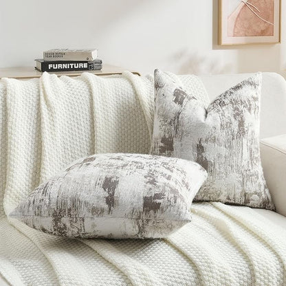 FUTEI Coffee White Decorative Throw Pillow Covers 26x26 Inch Set of 2,Soft Faux Cashmere Jacquard - Textured & Cozy Euro Pillow Shams,Modern Home Decor for Couch Bed Living Room