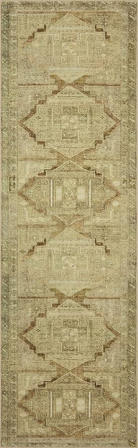 Loloi Magnolia Home by Joanna Gaines Sinclair Collection SIN-02 Khaki/Tobacco 8'-6" x 11'-6", .25" Pile Height, Machine Washable, Area Rug