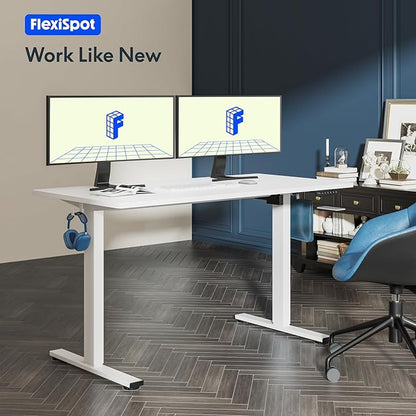 FLEXISPOT One-Piece Electric Standing Desk, 40 x 24 Inches Adjustable Desk with Seamless Desktop, Memory Controller Height Adjustment (White Frame + White Desktop, 2 Packages)