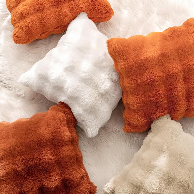 MIULEE Faux Fur Pillow Covers Thick Soft Plush Throw Pillows Luxury Home Decor for Fall Couch Bed Bedroom Living Room Sofa,18x18 Inch Pack of 2 Rust