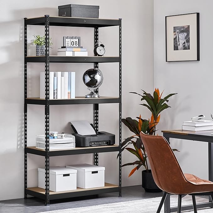 Yaheetech Storage Shelves 5 Tier Garage Shelving Heavy Duty Garage Shelves Adjustable Metal Shelving Unit Utility Rack Industrial Shelving for Warehouse Pantry Closet, 35.5″W × 17.5″D × 72″H, Black
