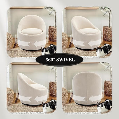 360° Swivel Accent Chair Set of 2, Mid-Century Modern Chair with Hidden Storge, Small Swivel Chair with Arms for Living Room/Office - Beige