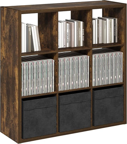 Furinno Cubicle Book Shelf, 9-Cube Thick Frame Bookshelf, Reversible Bookcase with Open Back, 14.6 x 43.8 x 43.8, for Living Room, Bedroom, Home Office, Amber Pine