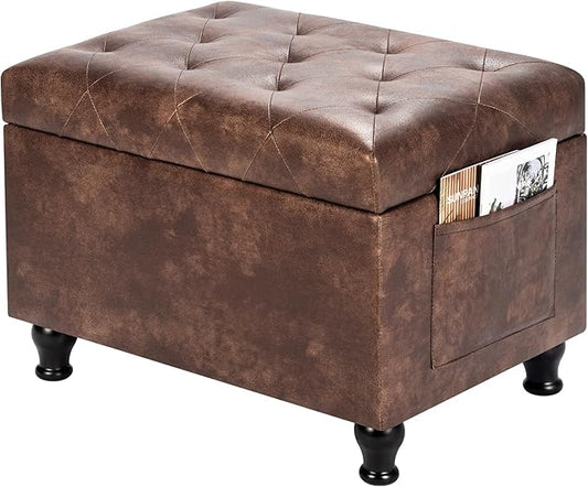 Leather Storage Ottoman Bench Rectangle 24 Inch Foot Rest Ottomans Stool for Living Room Bedroom(Brown)