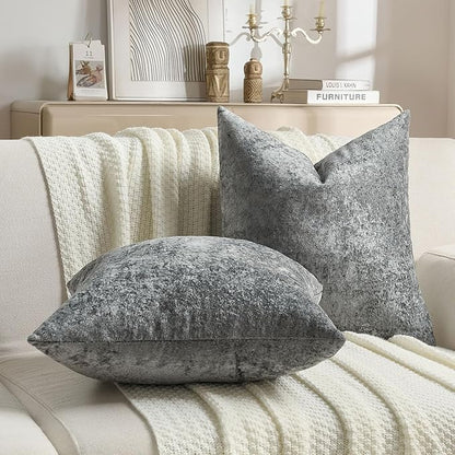 FUTEI Dark Grey Flannel Throw Pillow Covers 16x16 Inch Set of 2,Soft Dimensional Textured Cushion Cases,Modern Home Decor for Couch Living Room