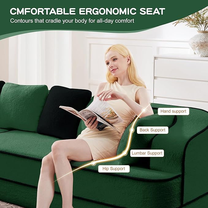 Cloud Sectional Sofa Modern Boneless Couch for Living Room, Comfy Deep Seat Comfy Teddy Fabric Double Sofa Chaise No Assembly Required (Green, 106" L Shape with Left Facing)